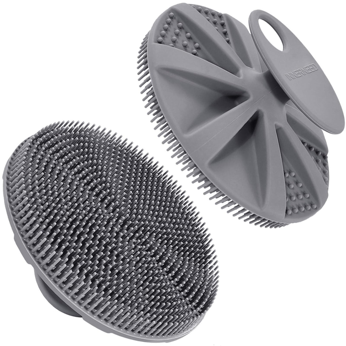 INNERNEED Food-Grade Soft Silicone Body Scrubber Shower Brush Handheld Cleansing Skin Brush, Gentle Exfoliating and Lather Well (Gray)