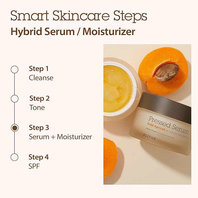 BLITHE Pressed Serum Gold Apricot – Niacinamide Face Moisturizer for Glass Skin Glow, Korean Skincare 1.68 Fl Oz
