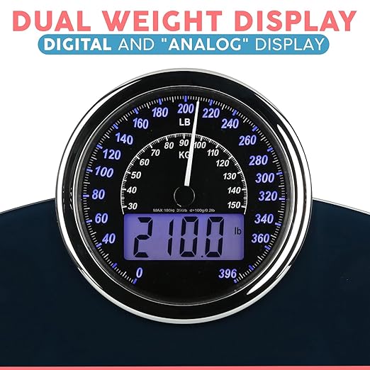 Adamson Hybrid 2-in-1 Analog & Digital Weighing Scale for Body Weight up to 400lbs + Thick Tempered Glass + Extra Large Display + Easy to Read Digital Bathroom Scale + New
