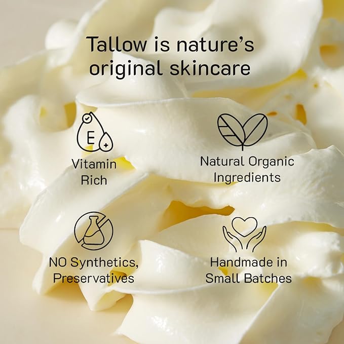 100% Grass Fed Beef Tallow Whipped Moisturizer – With Organic Lavender Oil and Olive Oil – Natural Skincare Rich in Vitamins A D E K – Soothing Hydration for Face Body Sensitive Skin and Eczema, 2 oz