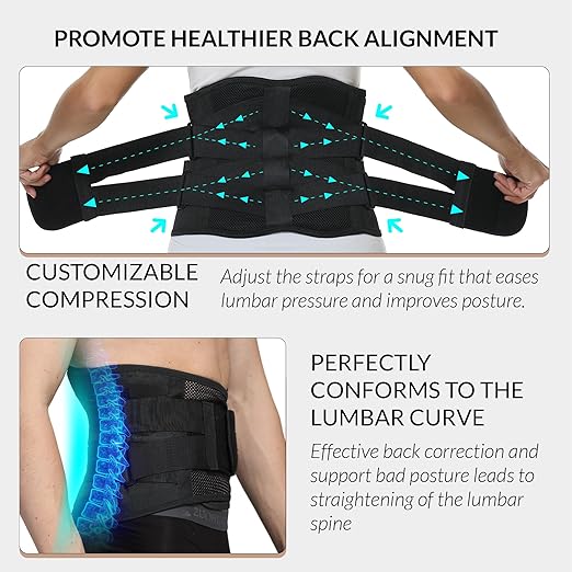 NeoTech Care Adjustable Double Pull Lumbar Brace/Lower Back Belt (Black, Size L)