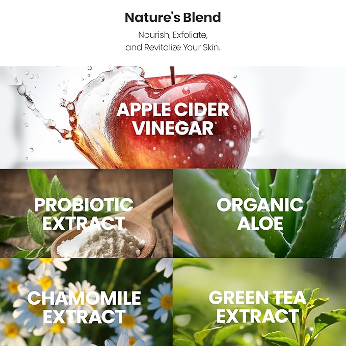Applebiotic Toner Pads for Face - Exfoliating Face Wipes, for All Skin Types - Apple Cider Vinegar, Green Tea, 60 Pads