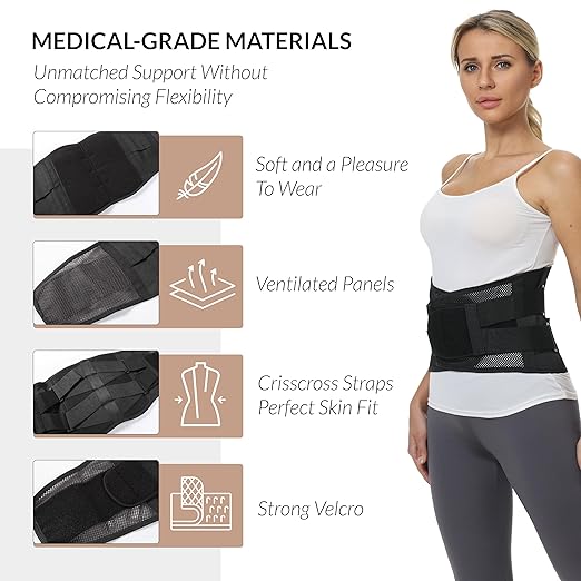 NeoTech Care Adjustable Double Pull Lumbar Brace/Lower Back Belt (Black, Size L)