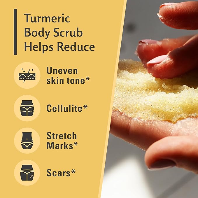 Exfoliating Turmeric Scrub and Skin Exfoliator with Collagen and Coconut Oil, Gently Exfoliates Face, Body, Hands, and Feet, Moisturizing Skincare, 16 oz by M3 Naturals