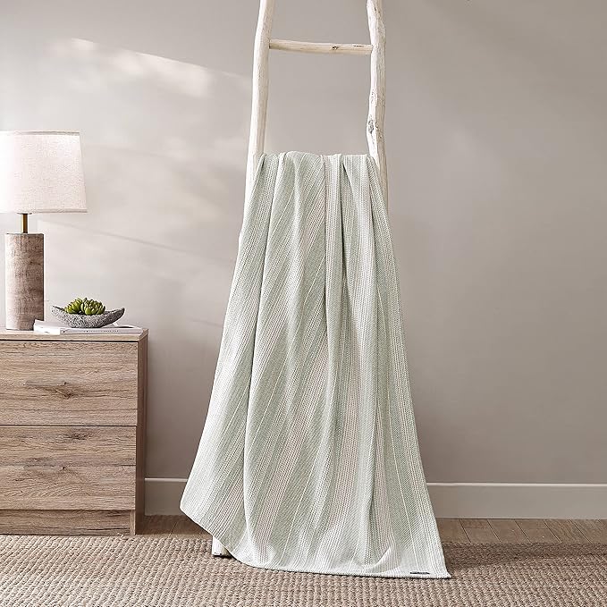 Tommy Bahama- King Blanket, Soft Cotton Bedding, Coastal Inspired Bedding Essentials (Sandy Shore Stripe Green, King)
