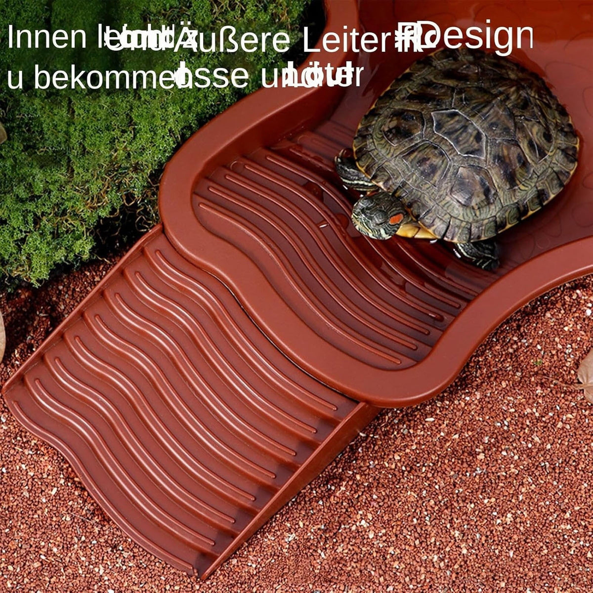 Extra Large Reptile Bathing Pool Reptile Feeding Dish Water Bowl with Ramp Aquarium Ornament for Gecko, Snake, Turtle, Bearded Dragon, Lizard Bath (Brown Red)